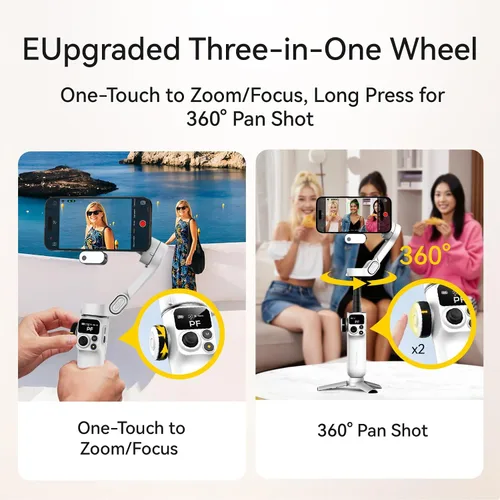 Vista 4 de AOCHUAN Gimbal de teléfono de 3 ejes para iPhone, estabilizador de cardán con seguimiento automático de 360 ° de AI Pan, varilla de extensión