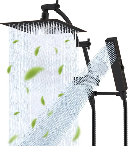 Vista 21 de Hibbent Cabezal de ducha de lluvia de 8 pulgadas de metal completo Certificado CUPC, Combo de cabezal de ducha doble, varita de ducha manual de alta