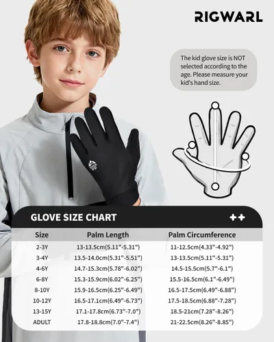 Vista 6 de RIGWARL Guantes de invierno para niños y niñas, guantes térmicos negros con pantalla táctil, guantes térmicos para niños, guantes deportivos cálidos