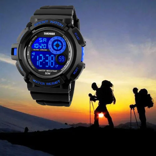 Vista 7 de SKMEI - Reloj digital para niños, impermeable, LED, 7 colores cambiables, luz de fondo suave, PU