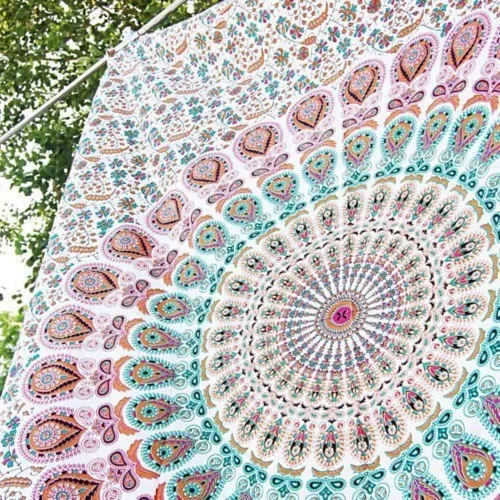 Vista 17 de raajsee - Tapiz azul y naranja con mandala - Mejor colgante de pared con mandala - Tapiz para la cama para dormitorio estético - Tamaño póster