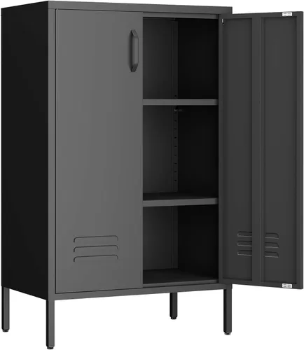 Vista 13 de IRONFFICE Armario de Almacenamiento de Metal, Armario de Metal con Puertas y Estante Ajustable, Soporte de TV con Almacenamiento, Armario de TV