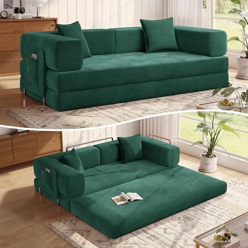 Vista 10 de MoonSpeak Sofá cama de 78.8 pulgadas para sala de estar, sofá modular convertible con almohada para reposabrazos, sofás modulares plegables de pana