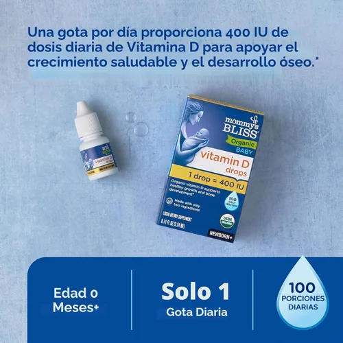 Vista 2 de Mommy's Bliss Gotas orgánicas sin color artificial, vitamina D, 0.11 onzas líquidas Vitamina D3 que promueve el crecimiento saludable