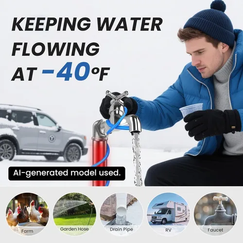 Vista 2 de Cinta de calor de 6 pies para protección contra congelación de tuberías de agua, YeloDeer con traza de calor autorregulable con termostato, cable