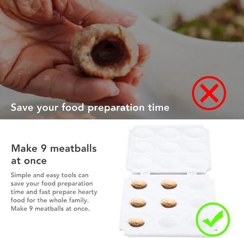 Vista 3 de Procesador de albóndigas manual para hacer pastel de carne, herramienta de prensa DIY 9 rejillas para hacer carne casera, accesorios de cocina