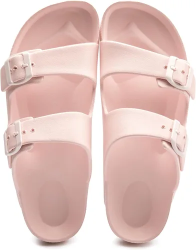 Vista 6 de FUNKYMONKEY - Sandalias bajas cómodas para mujer, hechas de etilvinilacetato, ajustables con hebilla doble