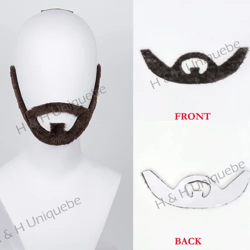 Vista 7 de Uniquebe - Peluca rizada de color rubio claro con barba, peluca de pelo sintético largo y rizado resistente al calor, gorra de red para Halloween