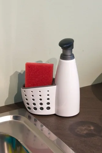 Vista 2 de Casabella Sink Sider - Dispensador de jabón y esponja para cocina, color blanco/gris