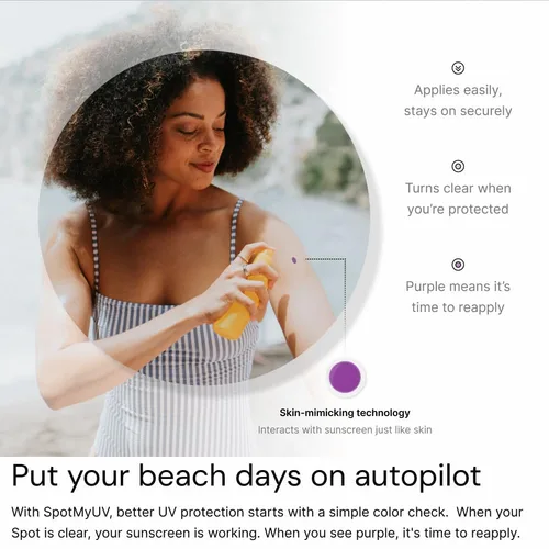 Vista 4 de SpotMyUV Calcomanías de detección UV para protector solar con tecnología patentada Dermatrue SPF Sensing, saber cuándo volver a aplicar protector