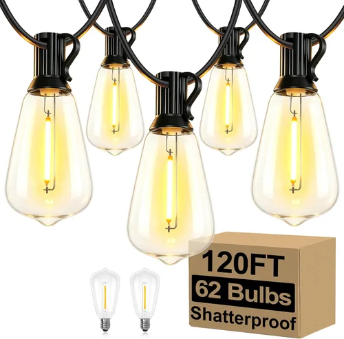 Vista 8 de Brightever Luces de Cadena para Exteriores de 25 Pies, Luces de Patio ST38 con 13 Bombillas Edison, Luces Colgantes Impermeables Conectables