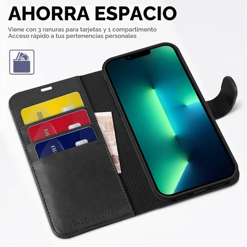 Vista 7 de TUCCH Funda tipo cartera para iPhone 13 Pro (6.1") 2021, 3 tarjeteros Negro
