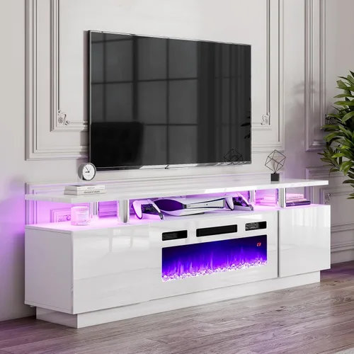 Vista 7 de LUXOAK Soporte de TV Moderno para Chimenea con Chimenea Eléctrica de 36", Consola Multimedia Completa con Almacenamiento Abierto, Centro