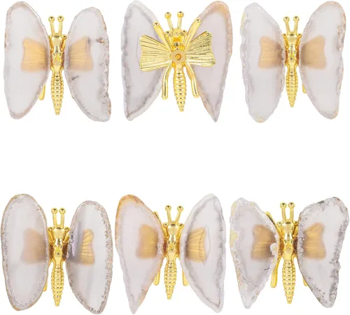 Vista 7 de Rockcloud Juego de 10 piezas de piedras de geoda de cristal curativo, juego de 2 rodajas de ágata de mariposa, adorno decorativo de mariposa