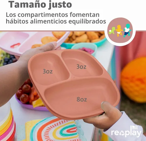Vista 8 de Re-Play - Juego de 3 platos hondos divididos reutilizables, con 3 tapas, 3 compartimentos, 7 pulgadas, aptos lavavajillas/microondas, 7.37 x 7.37 x