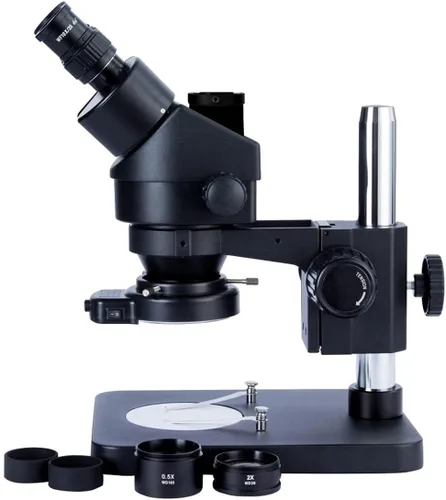 Vista 2 de Microscopio de laboratorio diapositivas negras 3.5X-90X Trinocular Simul Focal Microscopio para accesorios estéreo Microscopio Microscopio Piezas