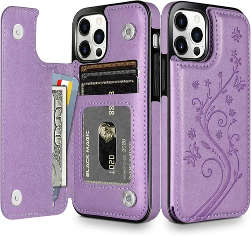 Vista 11 de HianDier Funda tipo cartera compatible con iPhone 12 Pro MAX 5G de 6.7 pulgadas, delgada funda protectora con ranura para tarjeta de crédito, funda