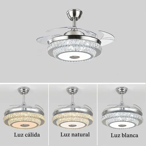 Vista 5 de HNDDS - Ventilador de techo Bluetooth de 42 pulgadas con luces, ventilador de techo de cristal de lujo con hoja retráctil, ventilador inteligente
