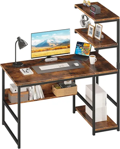 Vista 9 de ALISENED Escritorio para computadora de 47 pulgadas con estantería y Negro