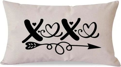 Vista 8 de XOXO - Fundas de almohada lumbares decorativas para el día de San Valentín, 12 x 20 pulgadas, de lino y algodón, para sofá, día de San Valentín