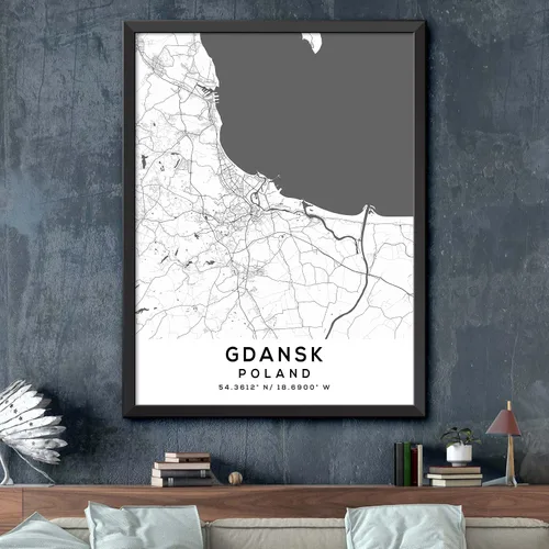 Vista 2 de Mapa de Gdansk, Polonia, Light 2 (16x20)