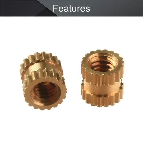 Vista 3 de MroMax Tuercas de inserción moleteadas M2, latón M2x3x3.0.079 in, tuercas de inserción roscadas métricas a través de roscado prensado en agujeros