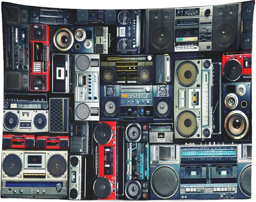 Vista 4 de BELECO Fondo de pantalla retro para pared de los años 80, 5 x 3 pies, estilo vintage de los años 70, regreso a los años 80, 90, fiesta, música, DJ
