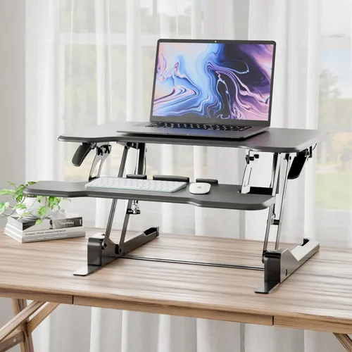 Vista 7 de Mount-It! Convertidor de escritorio de pie ajustable en altura, elevador compacto de escritorio de mesa de 30 pulgadas de ancho con resorte de gas