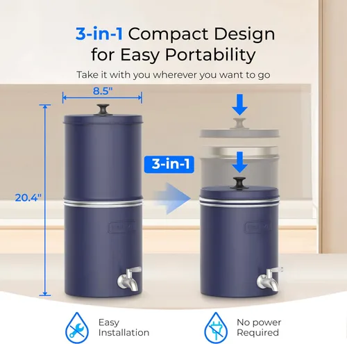 Vista 7 de Sistema de filtro de agua por gravedad Waterdrop 2.25G, estándar NSF/ANSI 42 y 372, sistema de acero inoxidable con 2 filtros de carbón, reduce