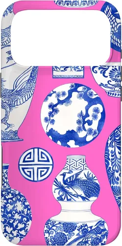 Vista 22 de iPhone 16 Blue Willow Chinoiserie Jengibre Tarro Fresco Preppy Rosa Azul Caso