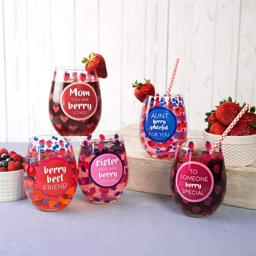 Vista 5 de Mom You Are Berry Loved - Copa de vino sin tallo de fresa de 18 onzas