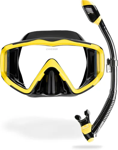 Vista 18 de Cressi Panoramic Wide View Mask & Dry Snorkel Kit for Snorkeling, Scuba Diving - Pano 3 & Supernova Dry: Designed in Italy