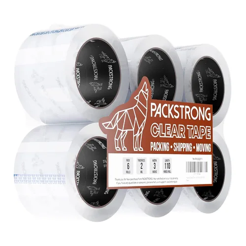 Vista 13 de Packstrong - Cinta de embalaje transparente de grado industrial 12 rollos - 110 yardas por rollo - 2" de ancho x 2 mil de grosor, cinta adhesiva
