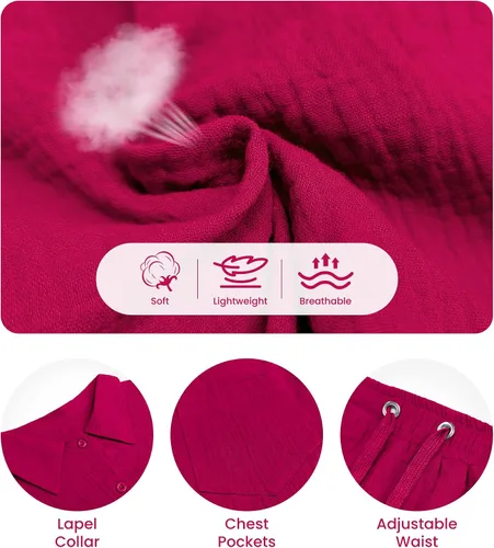 Vista 5 de ELLENWELL Conjunto de 2 piezas para mujer, chándal de manga larga con botones y pantalones cortos