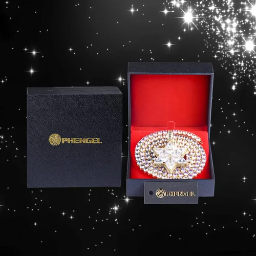 Vista 6 de PHENGEL Collar de estrella de David con piedra natal para hombres y mujeres, oro de 14 quilates, circonita cúbica 5A, joyería hip hop, 0.197in, 22