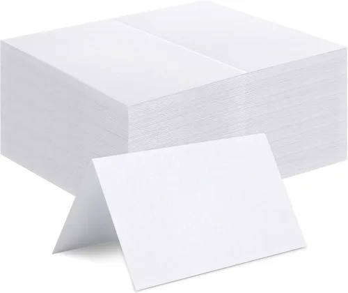 Vista 8 de 120 piezas de tarjetas de lugar, tarjeta de asiento de 2x3.5 pulgadas en blanco rellenable para banquete con marco de lámina dorada para mesa