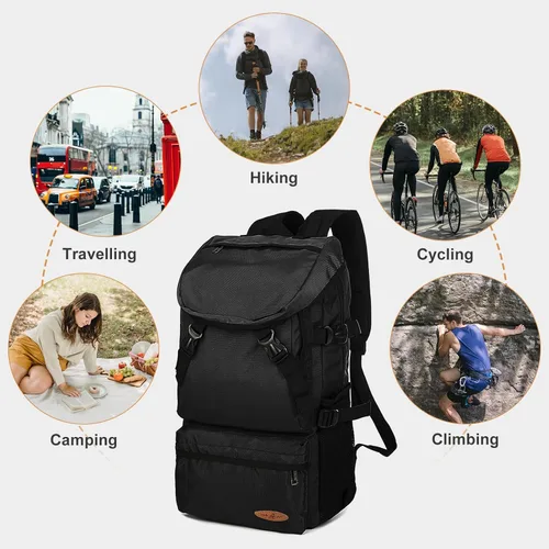 Vista 8 de VGCUB Mochila de viaje grande, mochila de transporte para mujeres y hombres, mochila de gimnasio aprobada por aerolíneas, Negro -, Ocio