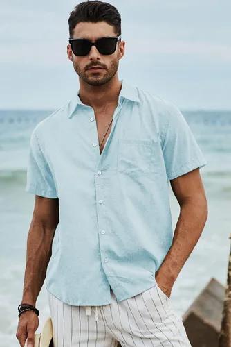 Vista 196 de JMIERR Camisas de vestir a rayas con botones y manga corta para hombre