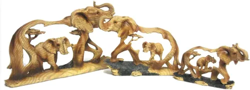 Vista 4 de Figura de madera sintética de elefante y bebé caminando en la naturaleza