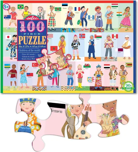 Vista 3 de eeBoo: Children of The World - Rompecabezas de 100 piezas, permite a los niños aprender sobre diferentes países, fomenta la resolución de problemas
