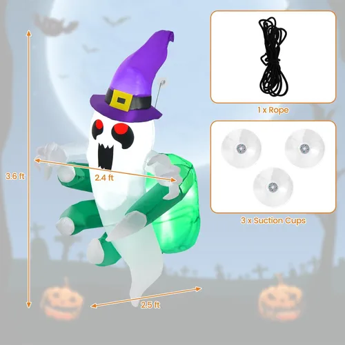 Vista 3 de Tangkula Fantasma inflable de Halloween de 3.6 pies que estalló de la ventana, fantasma espeluznante de ventana colgante con luces LED, decoración