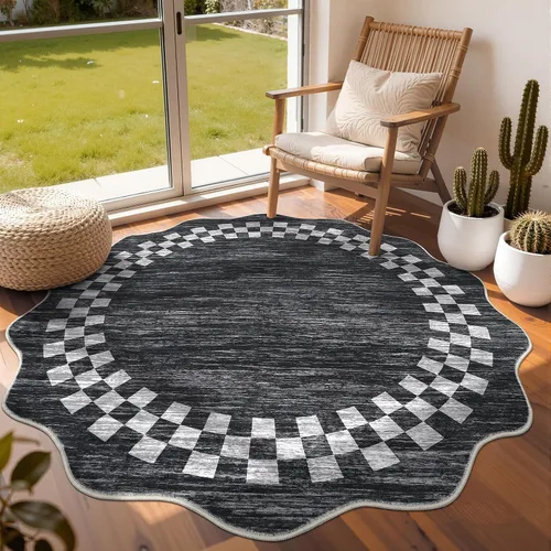 Vista 97 de GarveeHome Alfombra lavable de 5 x 7 pies para sala de estar, alfombra Beige festoneado