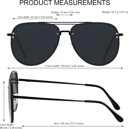 Vista 5 de ANDWOOD Gafas de sol de aviador de gran tamaño para mujeres y hombres, marco de metal sin montura grande con bisagras de resorte