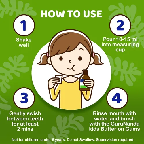 Vista 7 de GuruNanda Aceite para niños, enjuague bucal sin alcohol, aceites esenciales y vitaminas para aliento fresco y encías felices para edades de 6 años