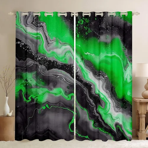 Vista 25 de Feelyou Cortinas abstractas para dormitorio, sala de estar, cortinas opacas de oscurecimiento negro y azul, con estampado de mármol, 2 paneles de 38