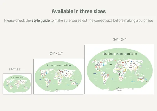 Vista 9 de Mapa del mundo para niños (11 x 14) verde – Mapa educativo del mundo para niños con animales y lugares de interés, decoración de pared de guardería