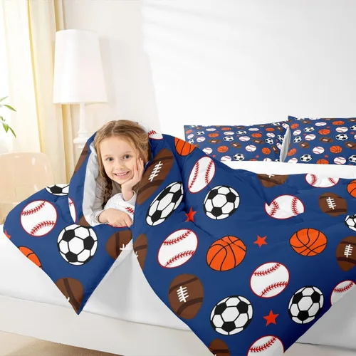 Vista 3 de Homewish Juego de edredón de juegos deportivos de pelota, tamaño twin, juego de ropa de cama de béisbol y baloncesto, 2 piezas para niños