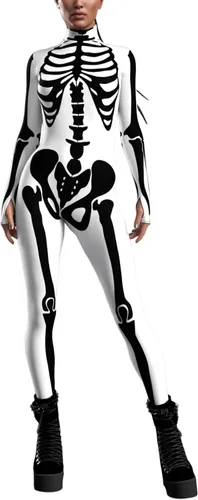 Vista 6 de Enterizo ajustado unisex para adultos, con estampado 3D en 3D de cuello alto, overol tipo unitardo Naranja Negro-1033