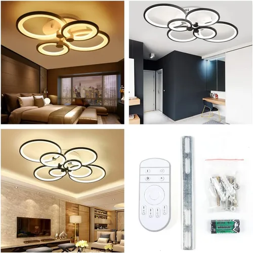 Vista 6 de Lámpara de techo moderna LED de 6 cabezales con anillo circular con control remoto, lámpara de montaje empotrado, lámpara acrílica regulable de 3