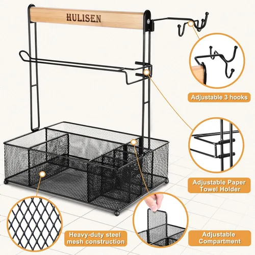 Vista 4 de HULISEN Organizador de parrilla para parrilla al aire libre, organizador de barbacoa con soporte para toallas de papel para platos, cubiertos